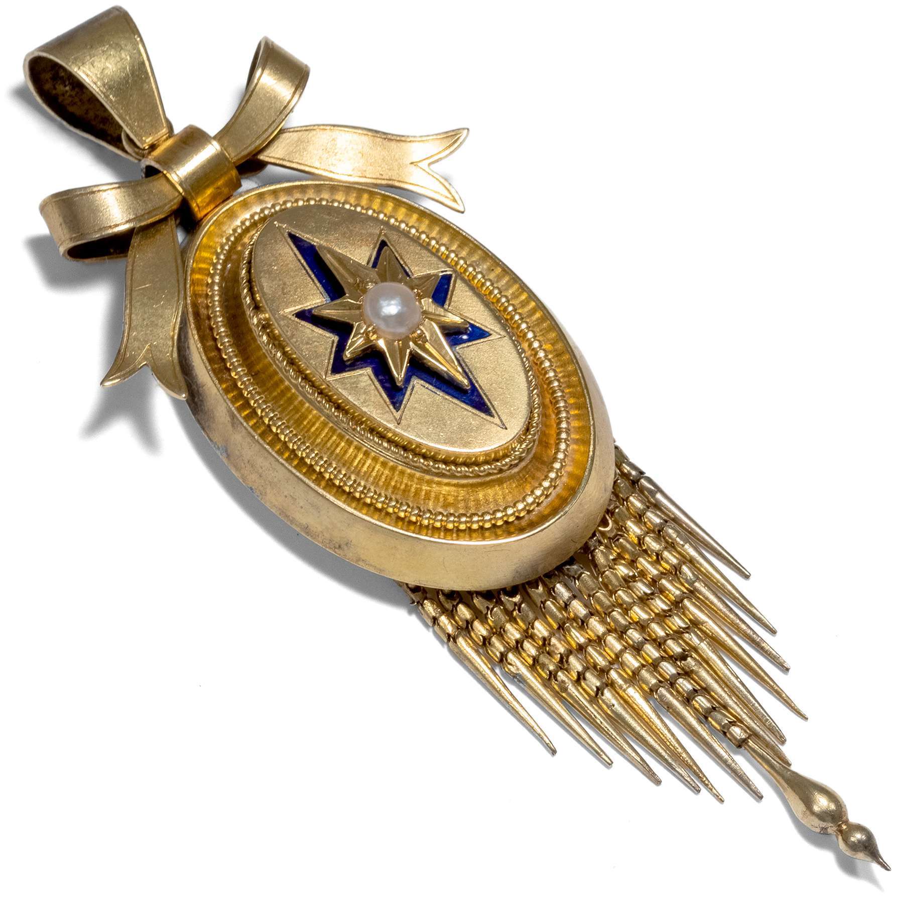 614266-hofer-antikschmuck-Viktorianischer-Medaillon-Anhaenger-mit-Perle-und-blauem-Email-auf-Gold-um-1875-Nahe-am-Herzen_1