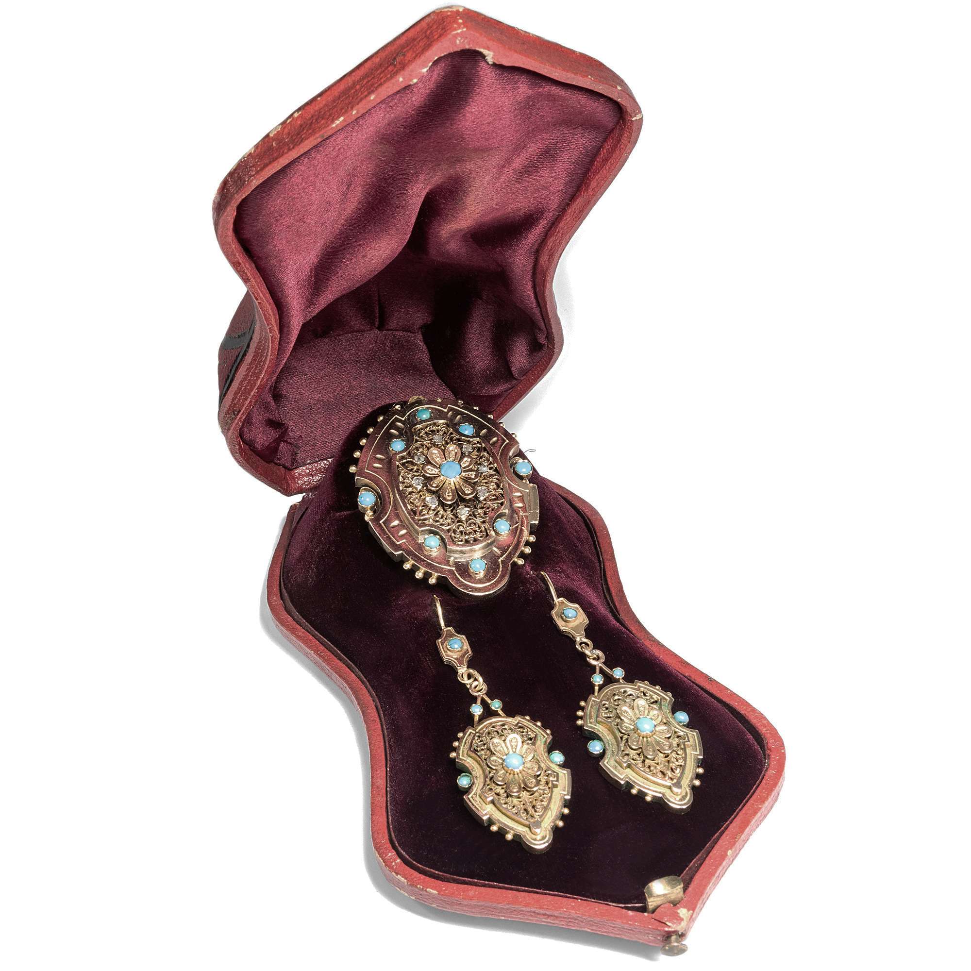 614797-hofer-antikschmuck-Antike-Demi-Parure-mit-Tuerkisen-und-Diamanten-in-Gold-um-1875-Amor-Ornamenti