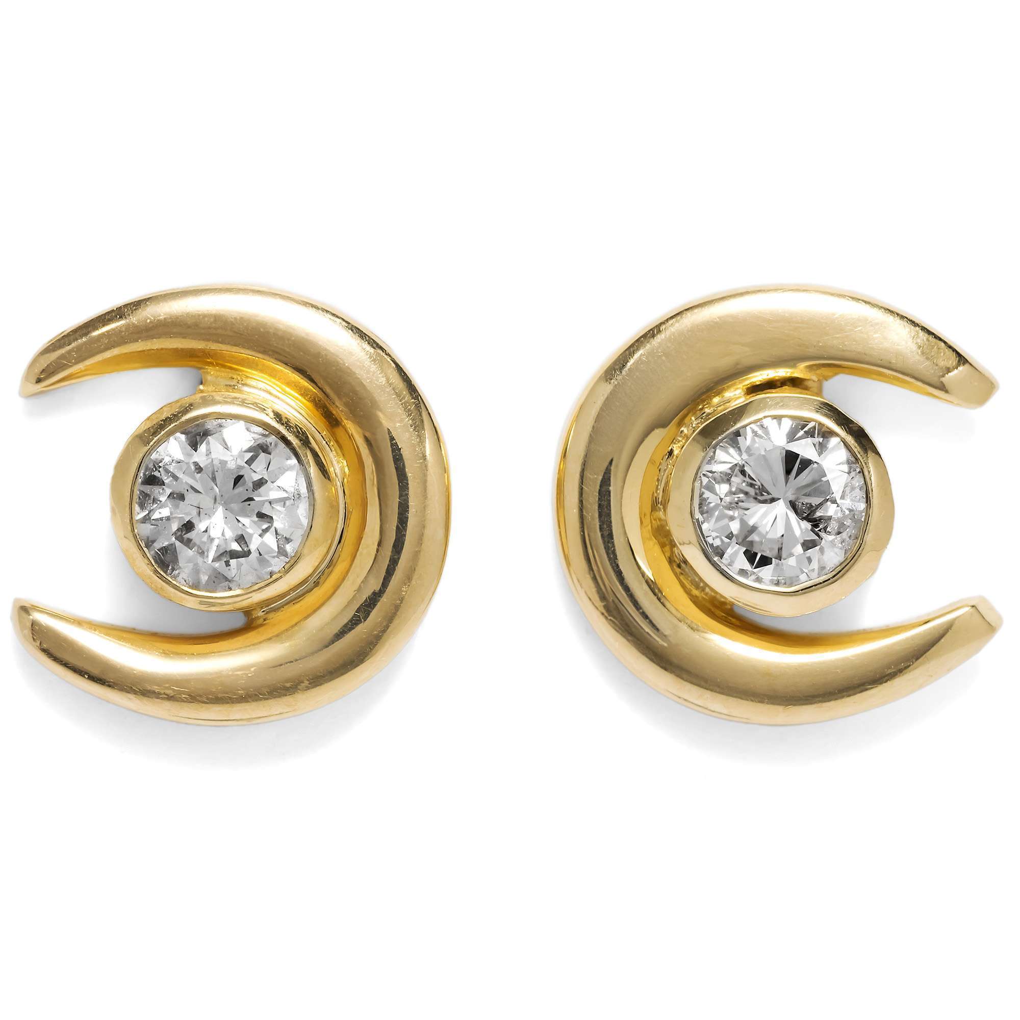 624367-hofer-antikschmuck-Schoene-vintage-Ohrstecker-mit-Hufeisen-aus-Gold-und-Diamanten-um-1985-Funkelndes-Glueck