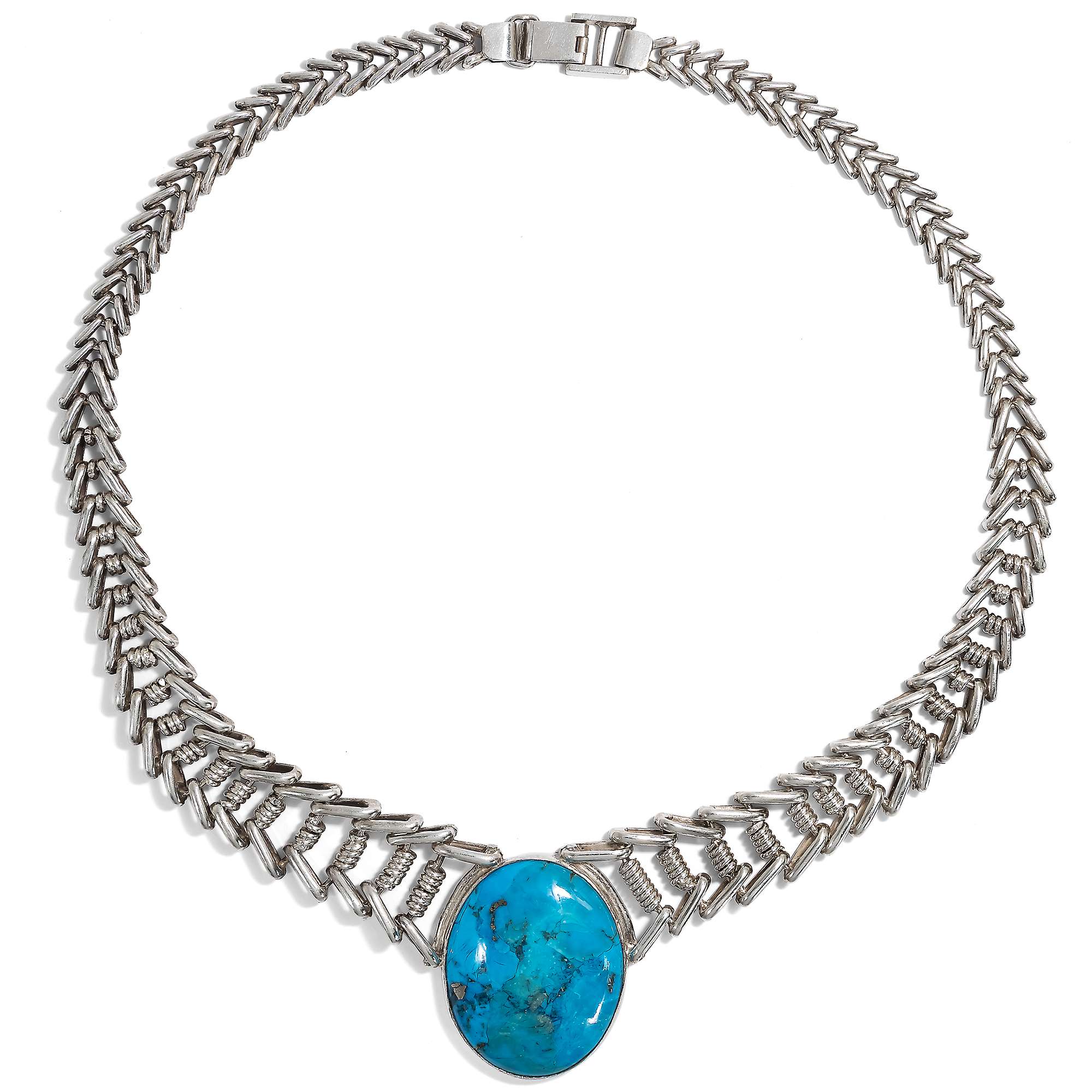 624439-hofer-antikschmuck-Eindrucksvolles-Set-aus-Collier-und-Armband-mit-Tuerkisen-in-Silber-USA-um-1980-Sleeping-Beauty