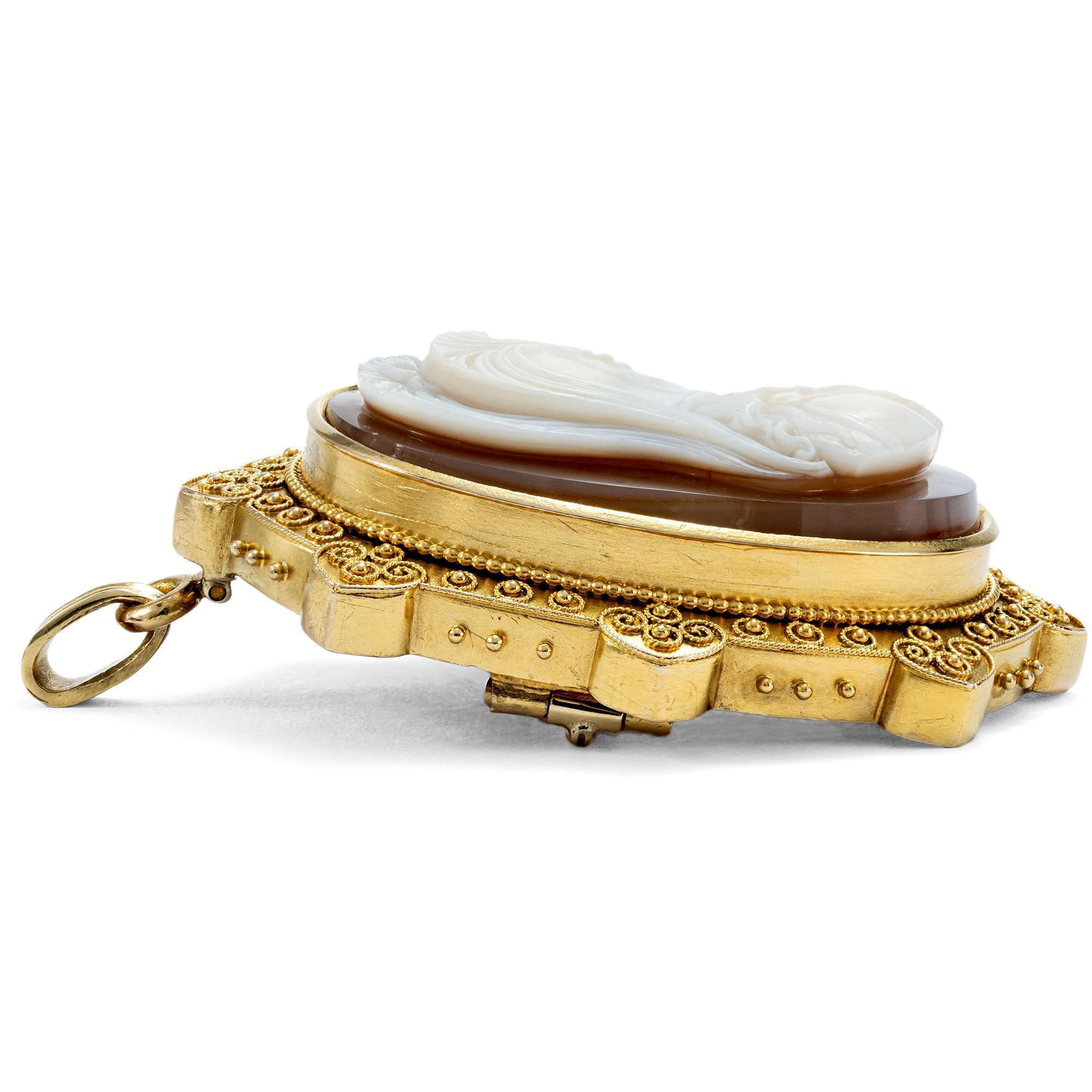 626497-hofer-antikschmuck-Antike-Anhaenger-Brosche-mit-Achatkamee-der-Minerva-in-Gold-um-1880-Fuer-weise-Momente