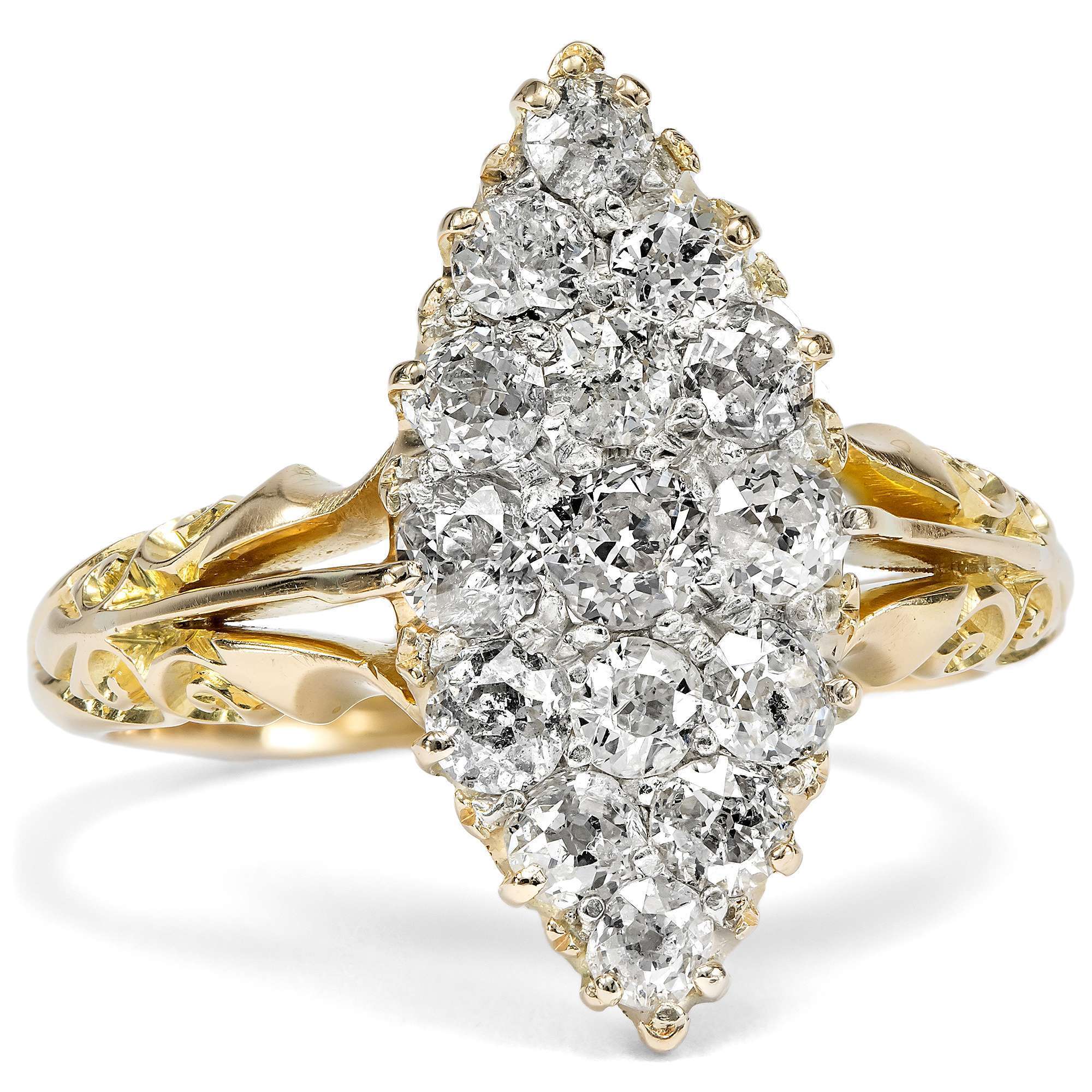 626587-hofer-antikschmuck-Viktorianischer-Schiffchenring-mit-Diamanten-im-Altschliff-England-um-1900-Karat-mit-Charakter