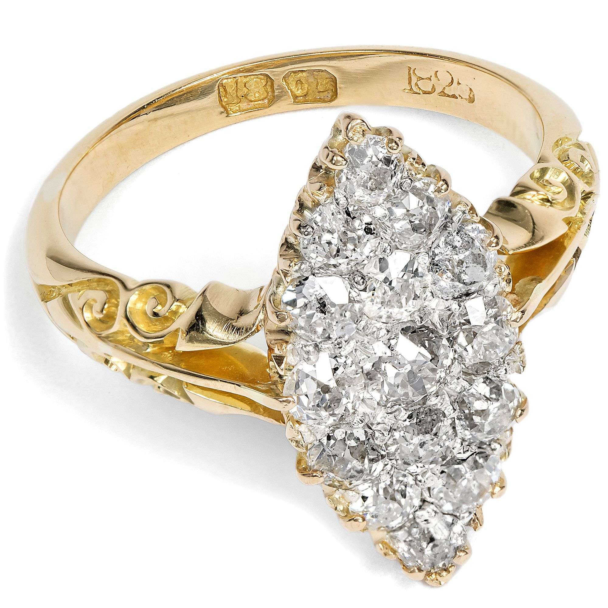 626587-hofer-antikschmuck-Viktorianischer-Schiffchenring-mit-Diamanten-im-Altschliff-England-um-1900-Karat-mit-Charakter_7