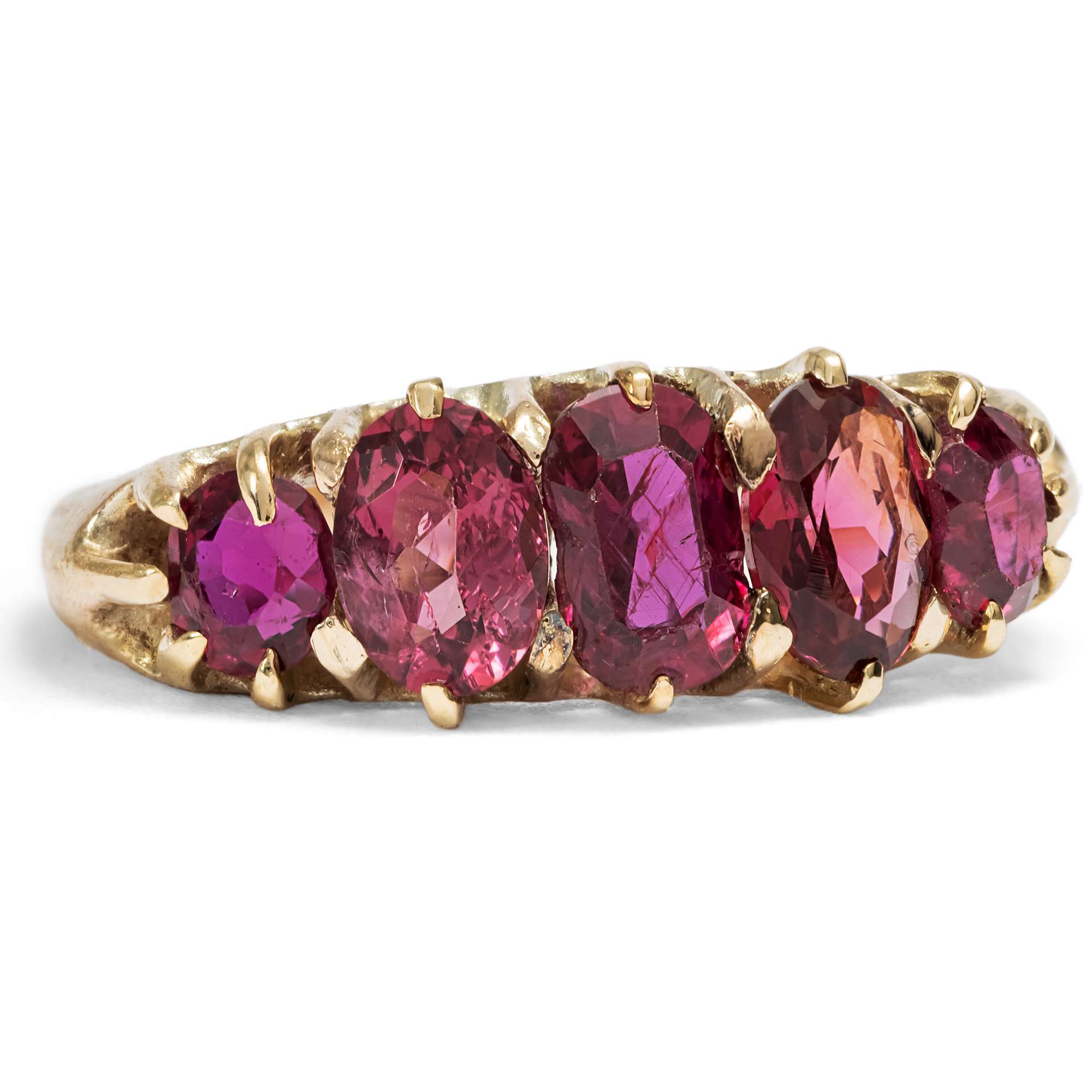 627008-hofer-antikschmuck-Ungewoehnlicher-Ring-mit-Rubinen-und-Spinellen-in-Gold-England-um-1890-Rosenrot