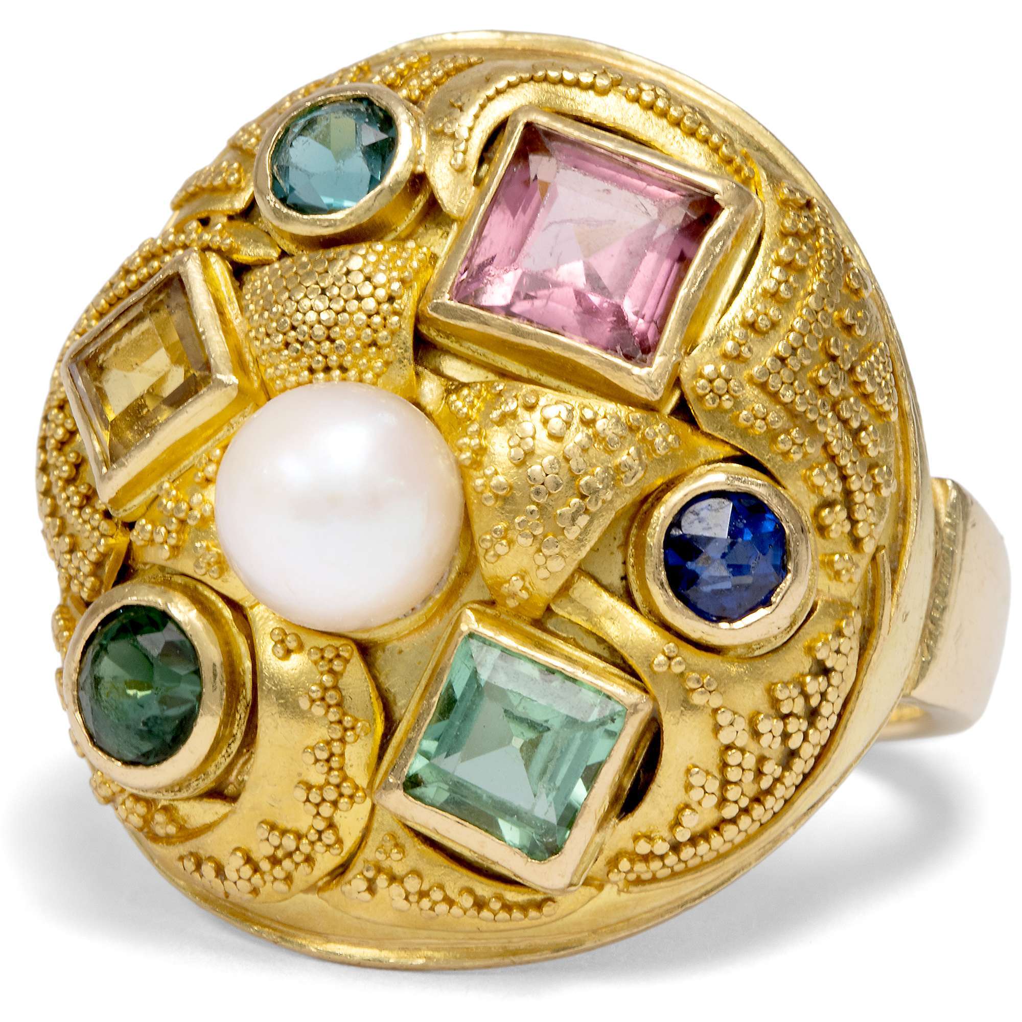 627471-hofer-antikschmuck-Vintage-Gemuesering-mit-Perle-und-Farbedelsteinen-in-Gold-um-1950-Gartengefluester_5
